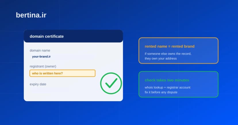 مالکیت دامنه؛ سند دامنه با فیلد مالک که باید به نام کسب‌وکار شما باشد